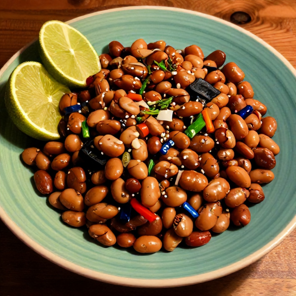 Mexican Bean Salad plated with lime wedges