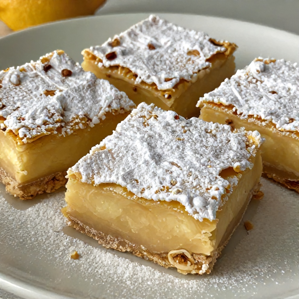 Lemon bars on a plate with a fork