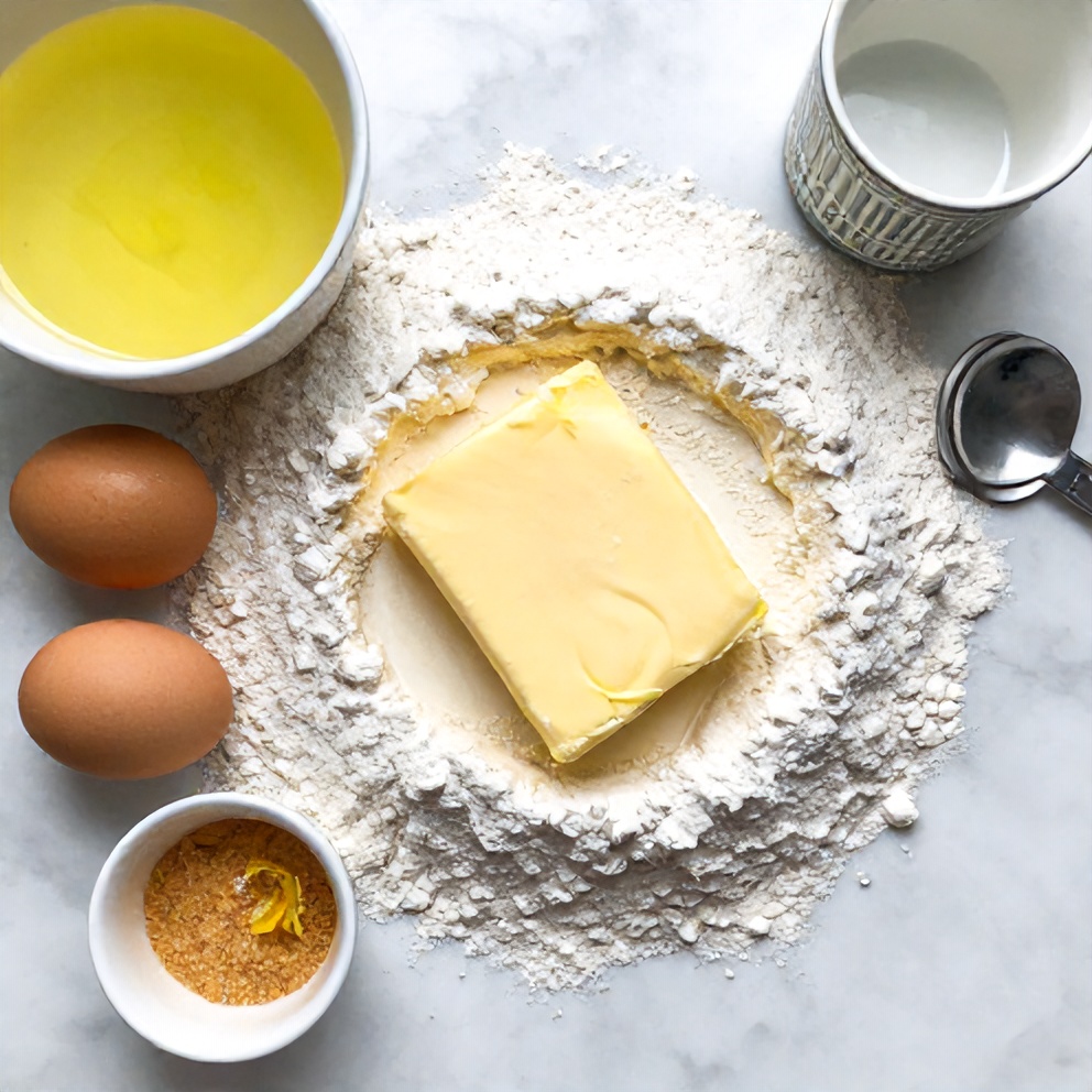Lemon bars ingredients on a marble counter
