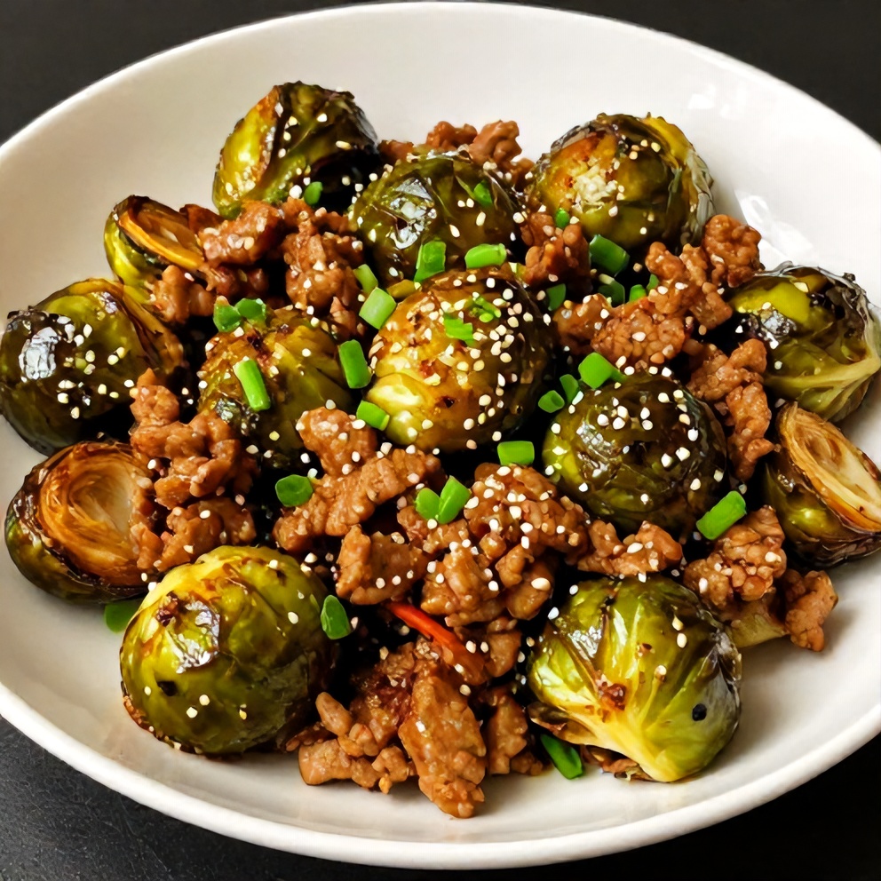 Finished Spicy Pork Brussels Sprouts Bowls