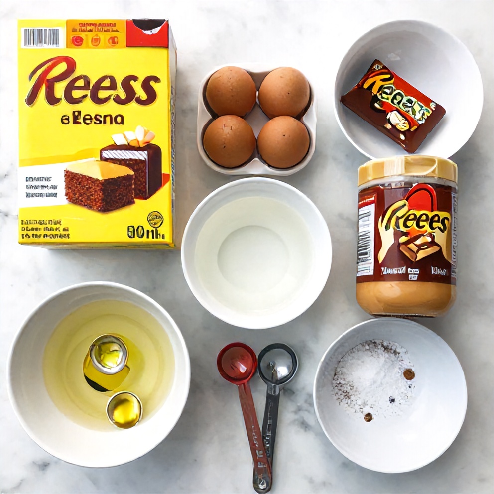 Reese’s Peanut Butter Pound Cake ingredients on a marble surface