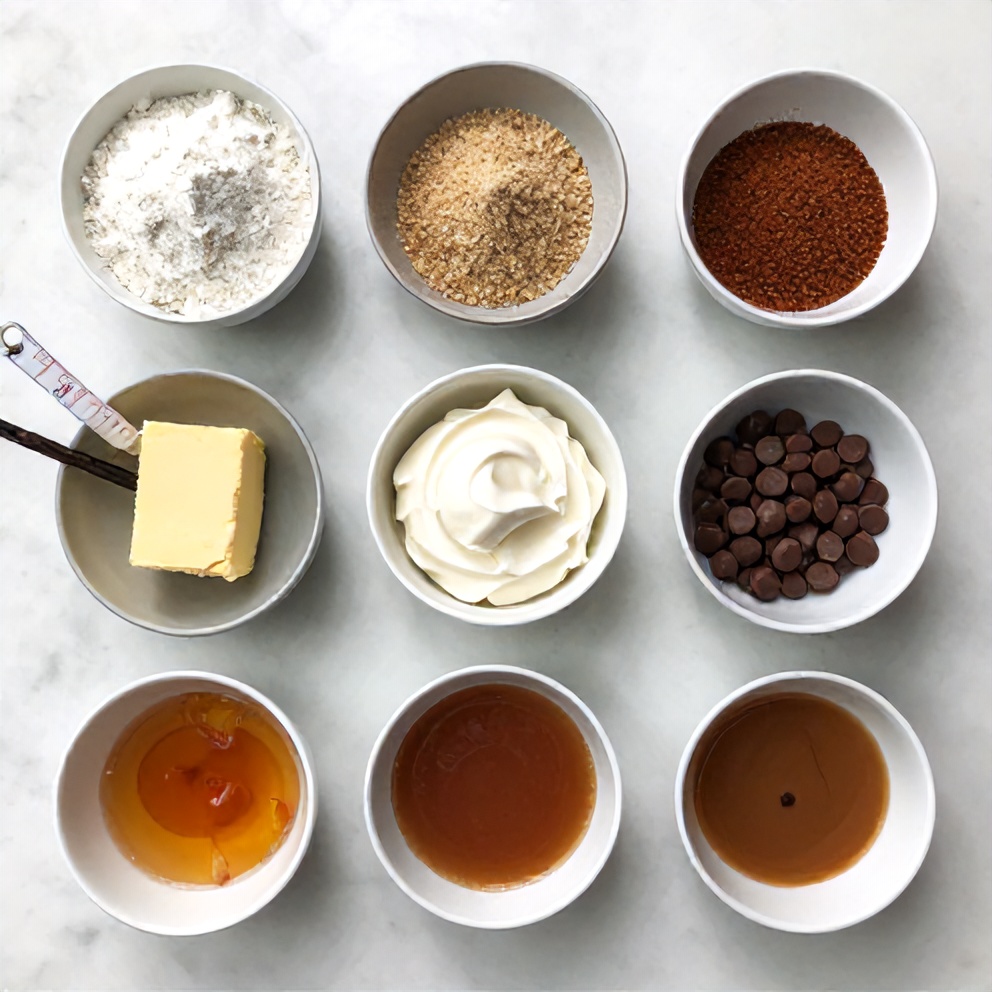Salted Caramel Cheesecake Cookies ingredients on a marble surface