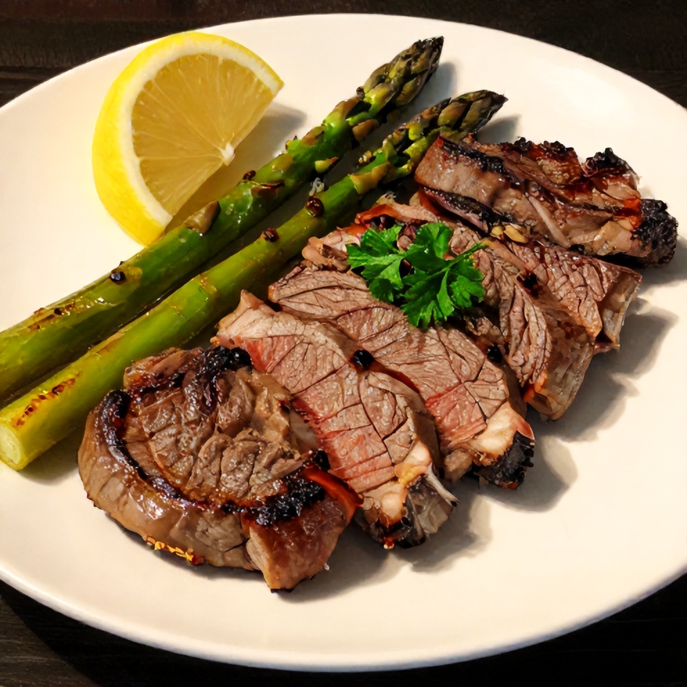 Plated Sirloin Steak with Asparagus