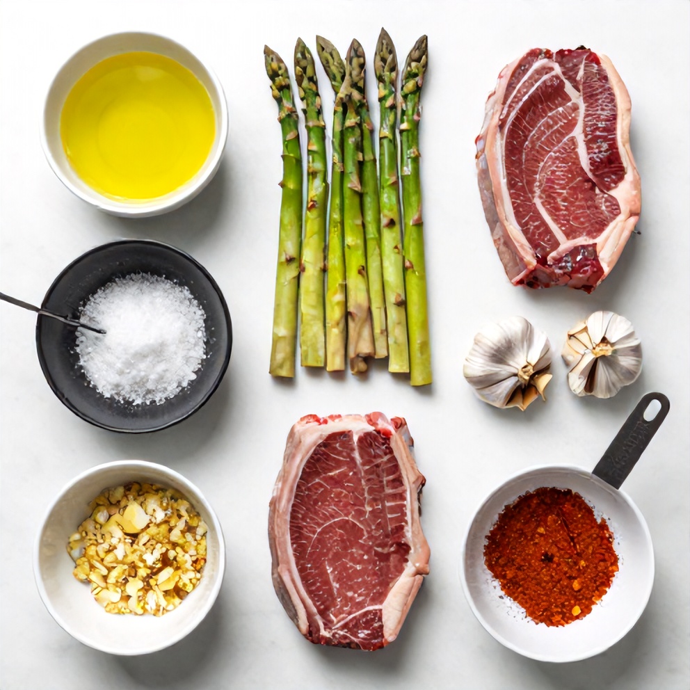 Raw Ingredients for Sirloin Steak with Asparagus