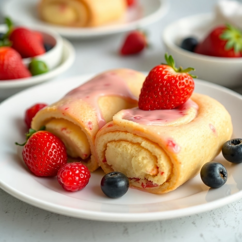 Plated Strawberry Cheesecake Breakfast Rolls