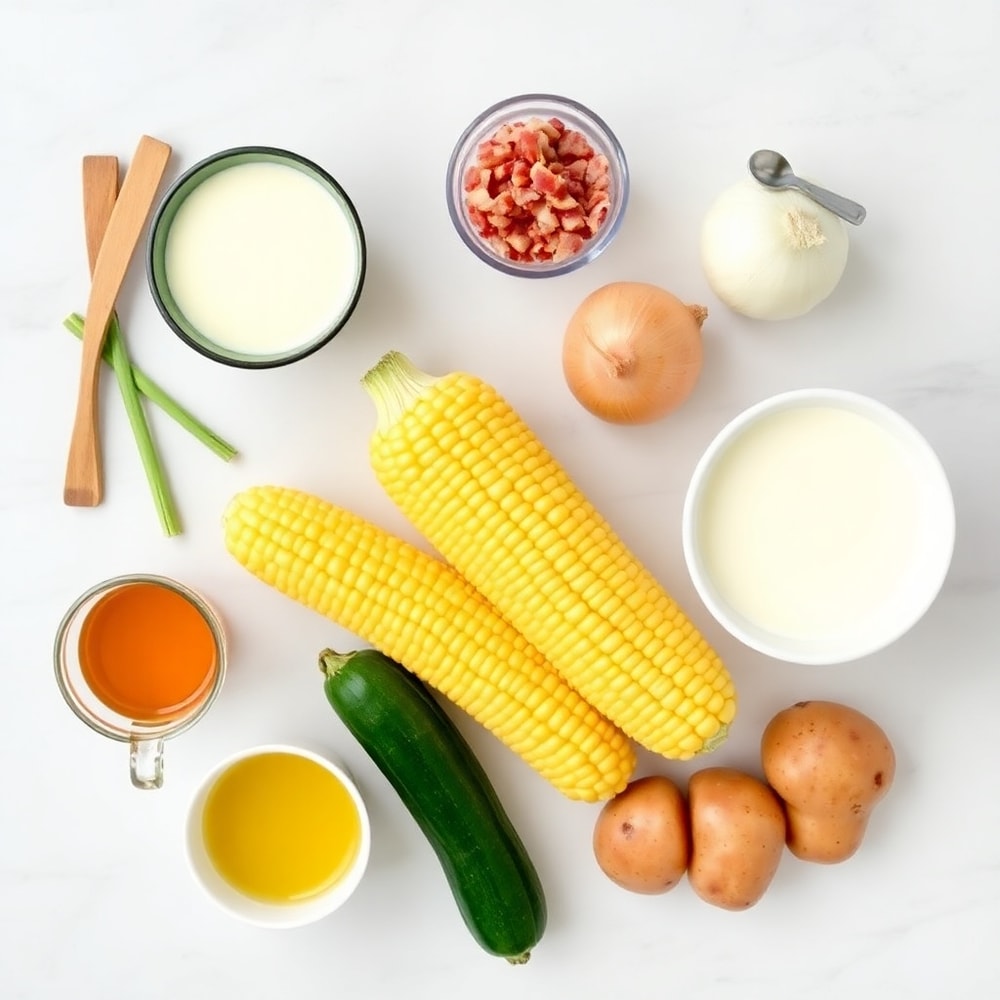 Raw Ingredients for Summer Corn and Zucchini Chowder