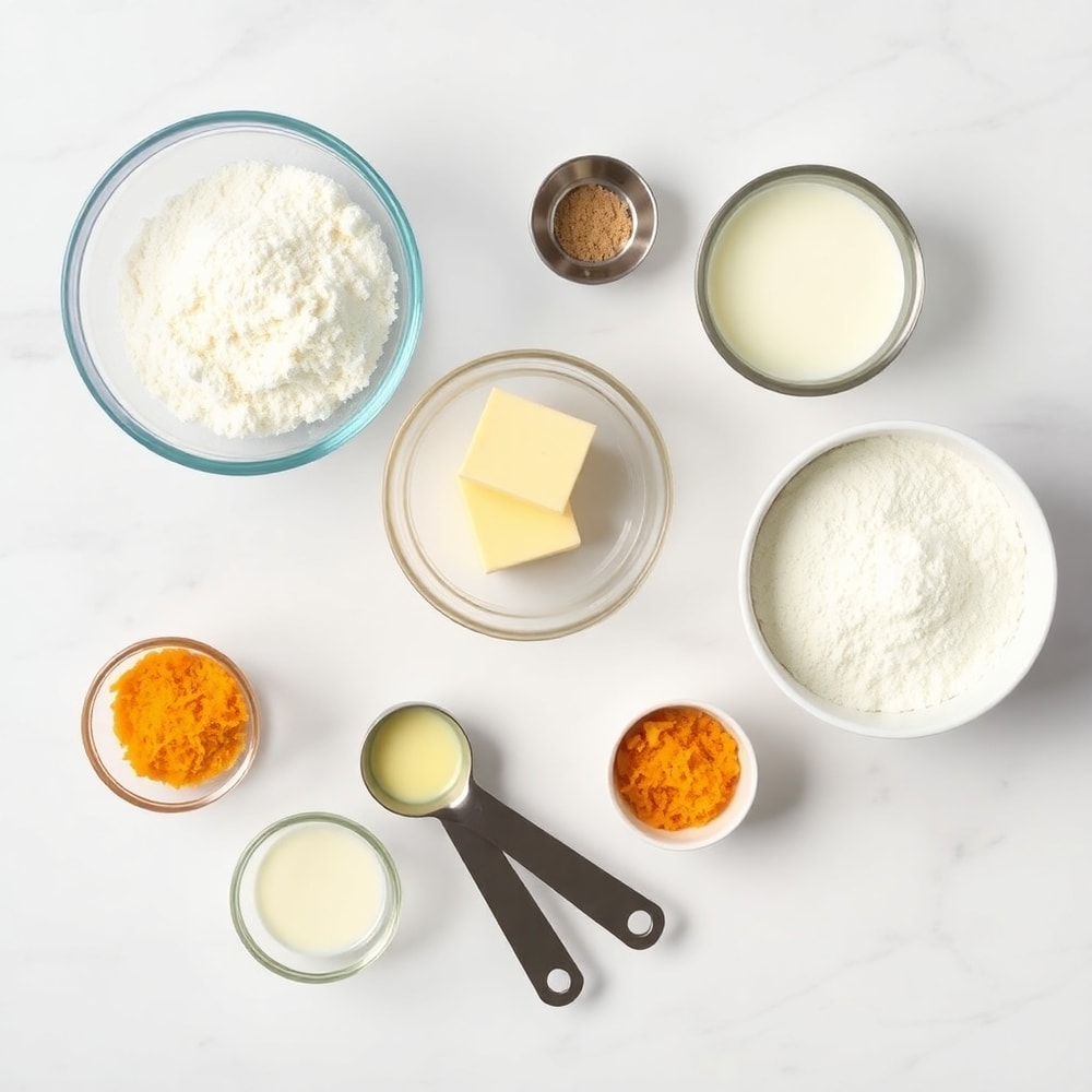 Raw ingredients for orange scone cookies